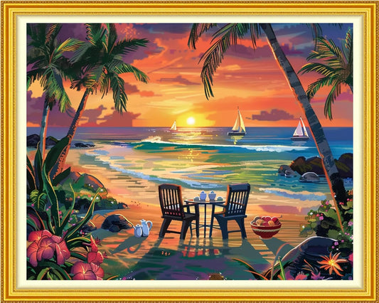 Funchey Stamped Cross Stitch Kits, DIY Cross Stitch Pattern for Adults Beginners Needlepoint Kits Embroidery Kit Arts and Crafts 11CT-Rest by The Seaside 16x20 inch