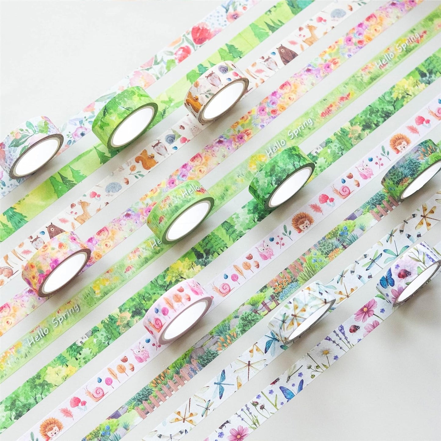YUBBAEX 10 Rolls Four Seasons Washi Tape Set Green Grass Flowers Masking Decorative Tapes (Spring)