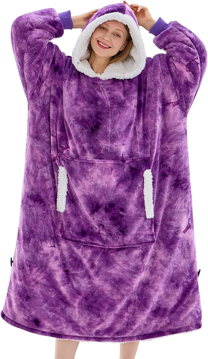 yescool Wearable Blanket Hoodie, Flannel Sherpa Fleece Blanket Sweatshirt for Adults Women Men,One Size Fits All