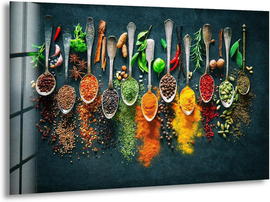 My Photostation.com 35.5Wx30H'' Spoon Spices Glass Wall ArtTempered Glass Printing Wall Decor Large Wall Art Wall Hangings
