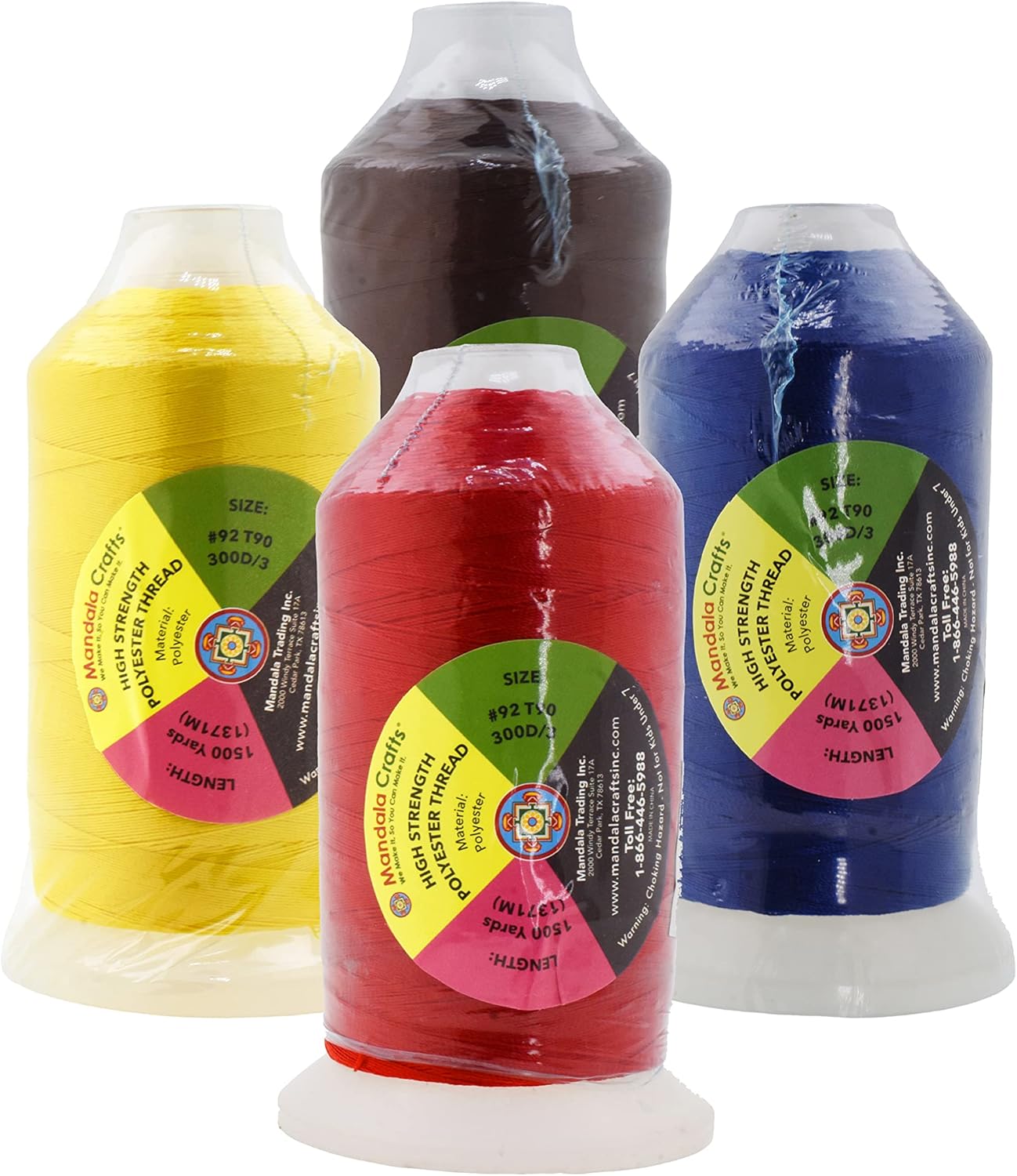 Mandala Crafts Brown Navy Blue Yellow Red Heavy Duty Thread - 6000 Yds Tex 90 Thread - Bonded Polyester Thread Outdoor Marine Upholstery Threads