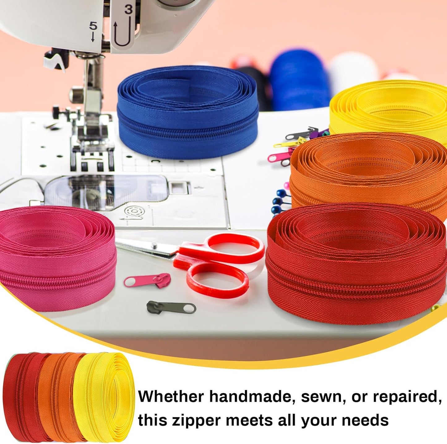 DOITEM 22.2 Yards Zippers 10 Pieces Assorted Colors #5 Nylon Coil Zipper, Sewing Zippers Endless Zips with 40 Pieces Zipper Sliders Zip Heads for DIY Sewing Tailor Craft Supplies