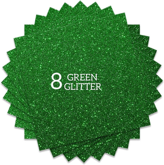 Green Grass Glitter HTV Heat Transfer Vinyl Bundle 8 sheets-12 x12 Iron on Vinyl for T Shirts Hats Clothing Compatible with Cricut Cameo Heat Press Machine