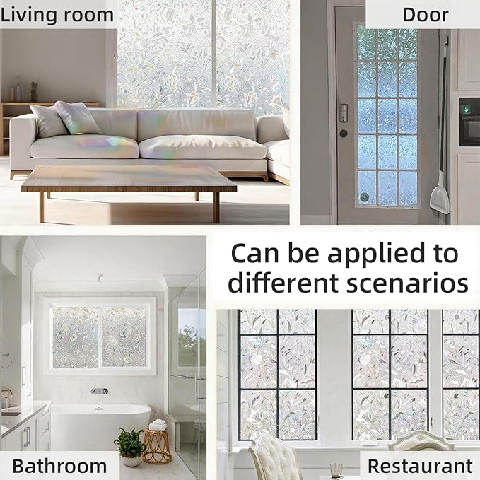 Frosted Glass Window Privacy Film Decorative, Bathroom Window Privacy Film for Glass Windows Cover, Static Cling, Removable, Reusable, Anti-UV, Heat Blocking, with Tools 17x78inch