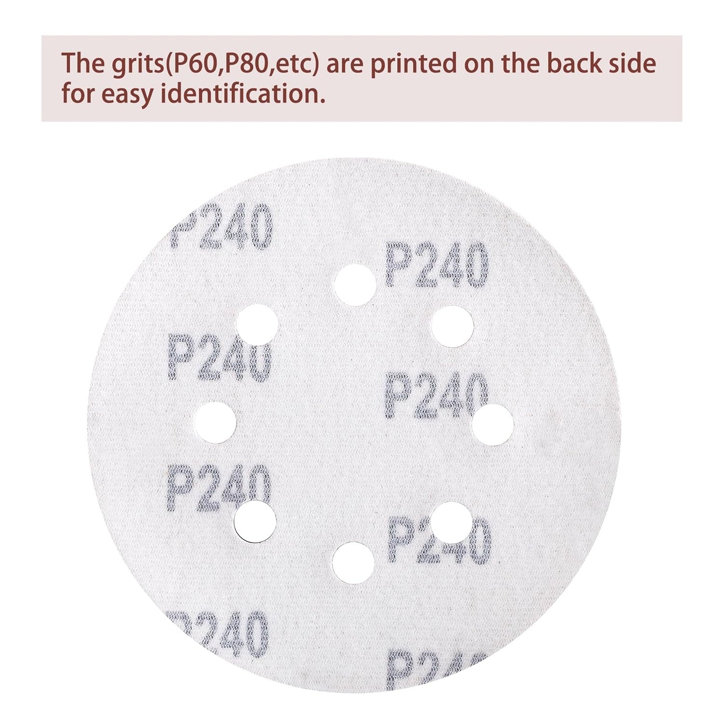 150pcs 240 Grit Sanding Discs, 5-Inch 8-Hole Sandpaper, for Woodworking or Automotive