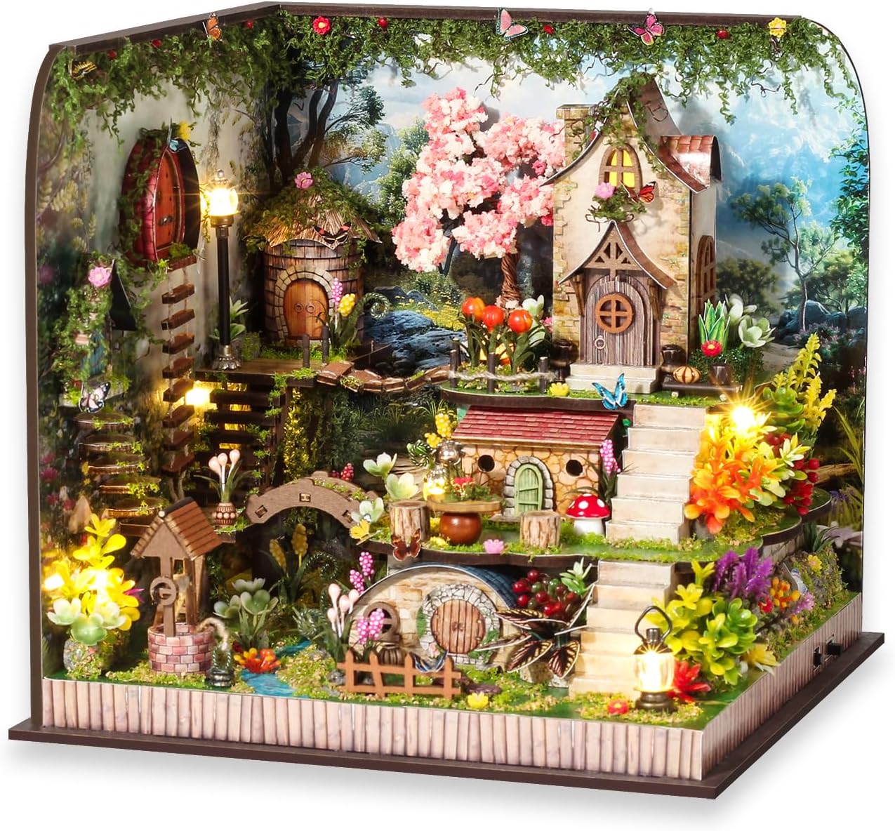 TuKIIE DIY Miniature House Kit with Furniture, 1:24 Scale Creative Room Mini Wooden Dollhouse Book Nook Plus Dust Proof & Music Movement for Kids Teens Adults(Whispering Woods)