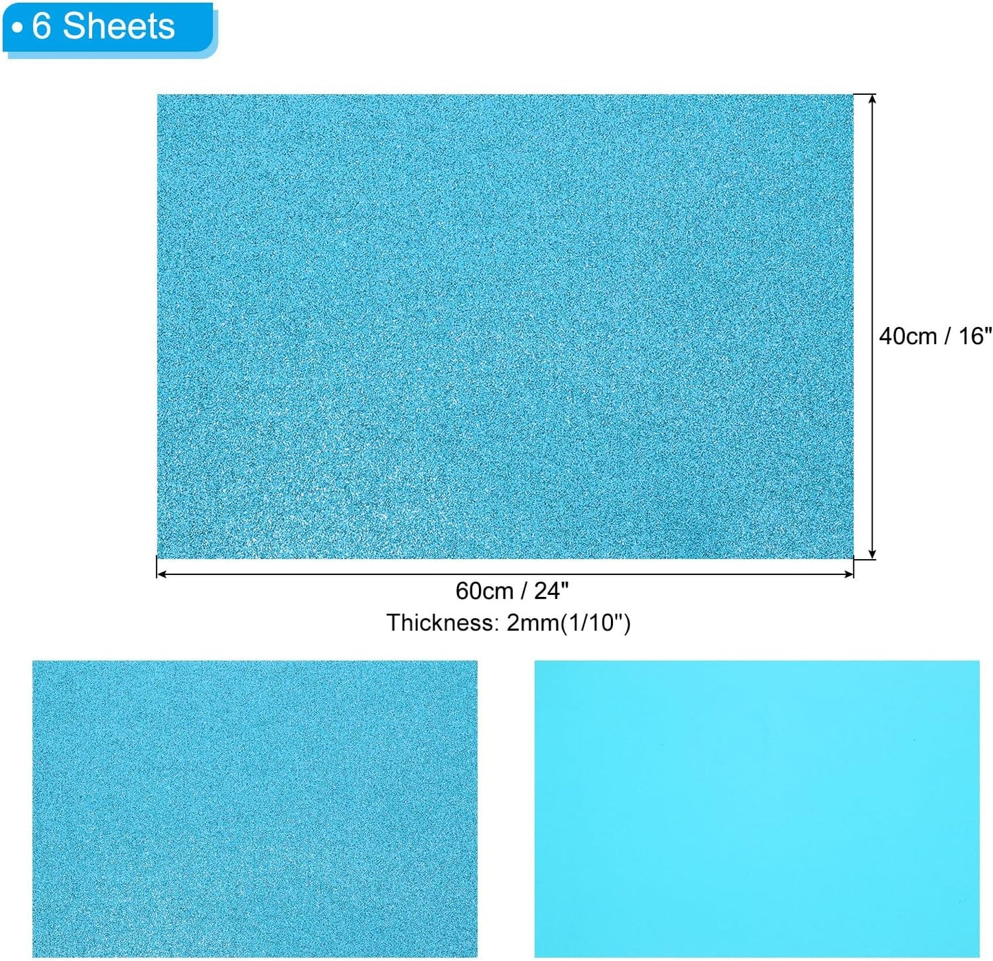 PATIKIL 2mm(1/10") Thick Non Adhesive Glitter Foam Sheet 16x24inch(40x60cm) Blue, EVA Shiny Foam Board for Craft, 6 Pcs
