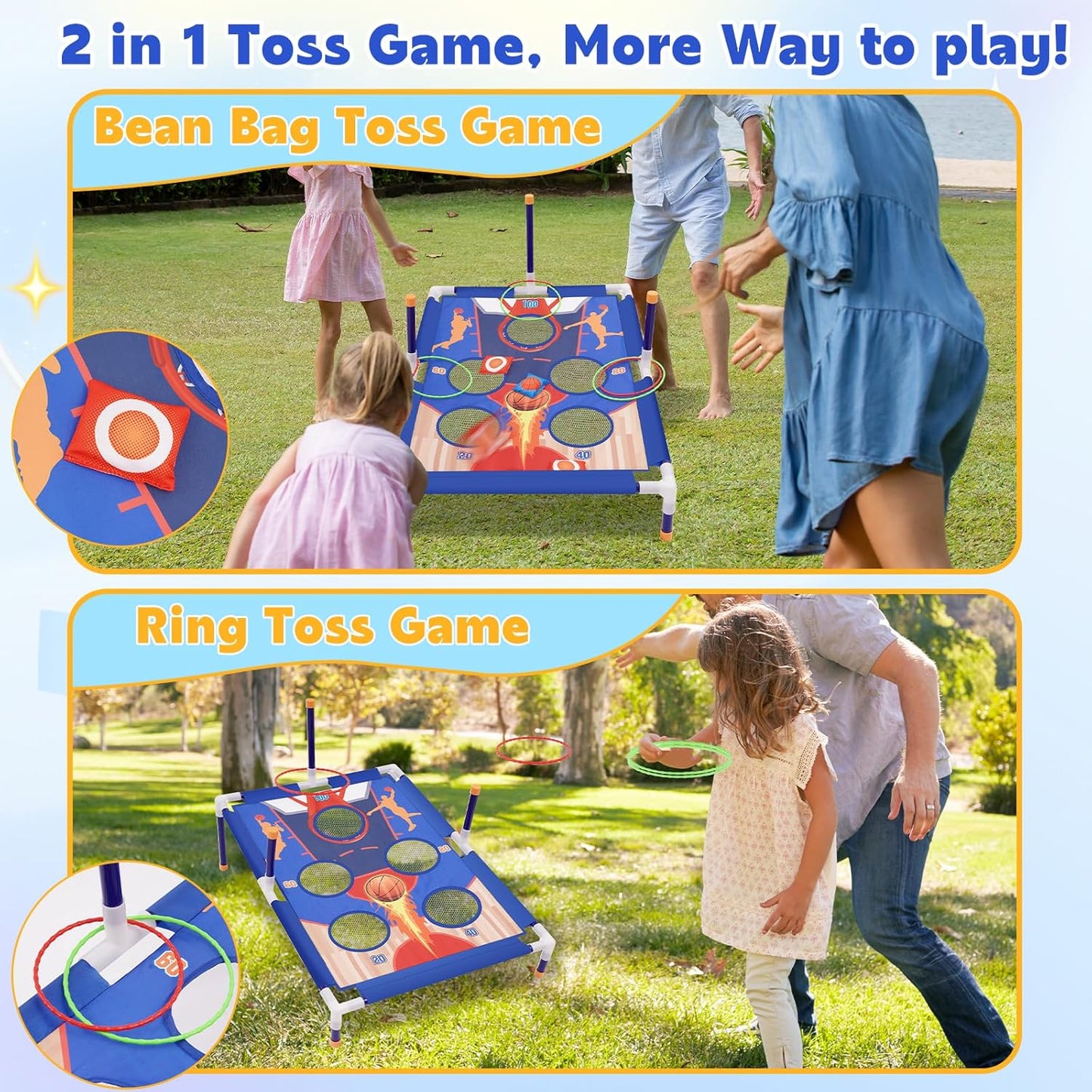 Outdoor Games Bean Bag Toss for Kids, Cornhole Set Ring Toss Games for Lawn, Yard, Camping