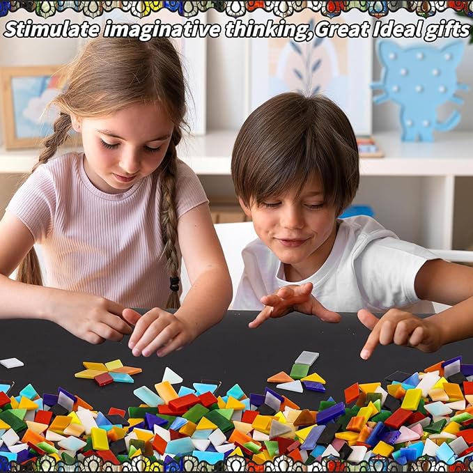 3200 Pcs Mosaic Tiles, Glass Mosaic Tiles for Crafts Bulk, Assorted Color Stained Mosaic Glass Pieces, Mosaic Supplies for Home Decoration, Art Crafts, DIY Projects, Opaque