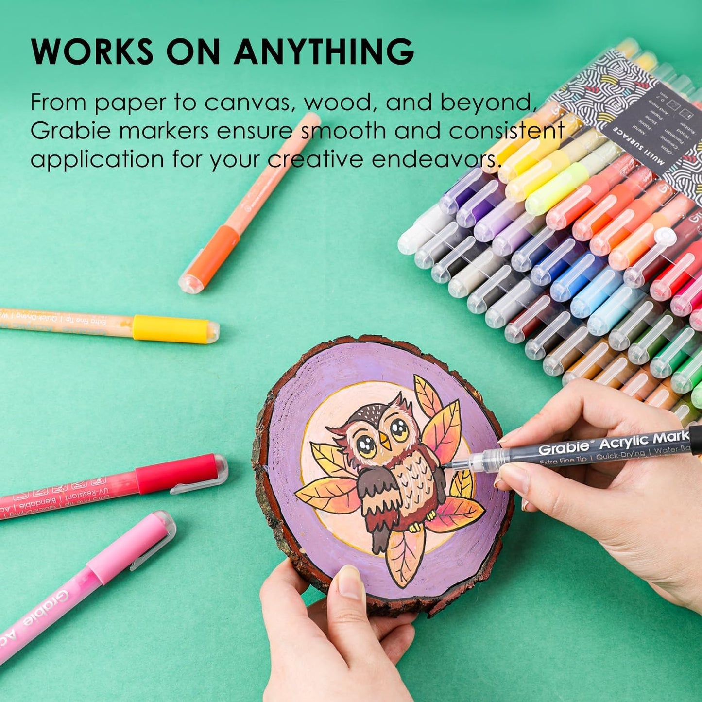 Grabie Acrylic Paint Pens Markers, 48 Colors, 0.7 mm, Extra Fine Tip Drawing Markers, Premium Paint Pens for Painting on Various Surface, Art Supplies, Set of 48