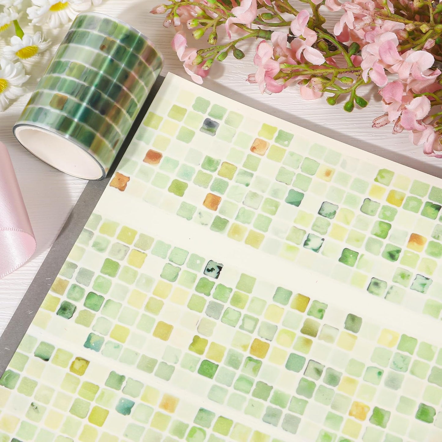 Green PET Tape for Journal Scrapbooking - Greenery Spring PET Tapes Stickers for Crafts Journaling Scrapbook DIY Art Craft Gift Wrapping Supplies