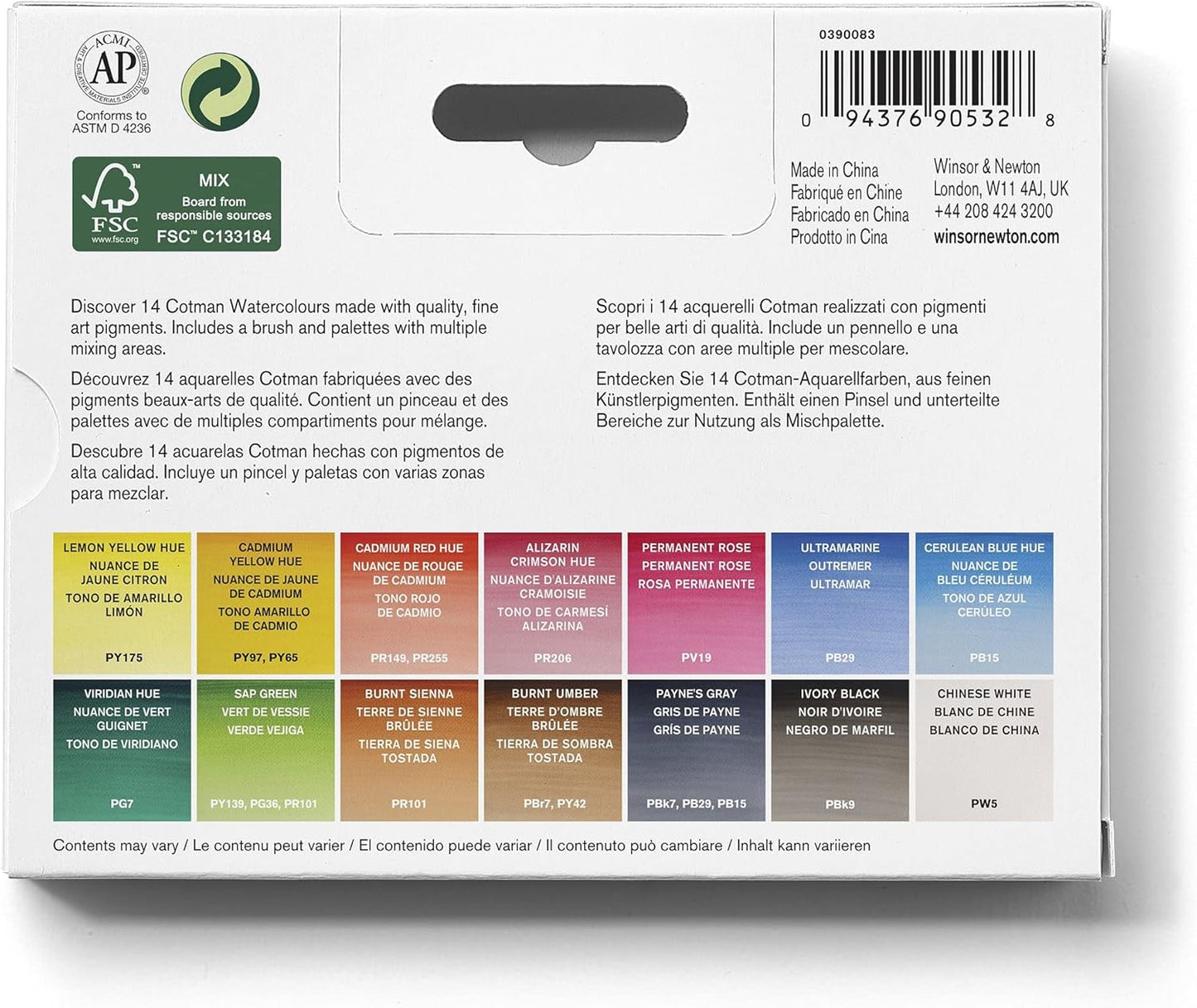 Winsor & Newton Cotman Watercolor Paint Set, Field Set, 14 Half Pan w/ Brush, Mixing Palette