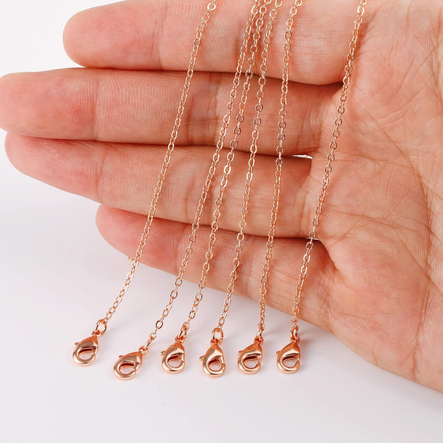 ALEXCRAFT Wholesale 12PCS Rose Gold Plated Solid Brass Chain Hypoallergenic Flat Cable Chains Link Bulk for Jewelry Making(18"(1.5MM))