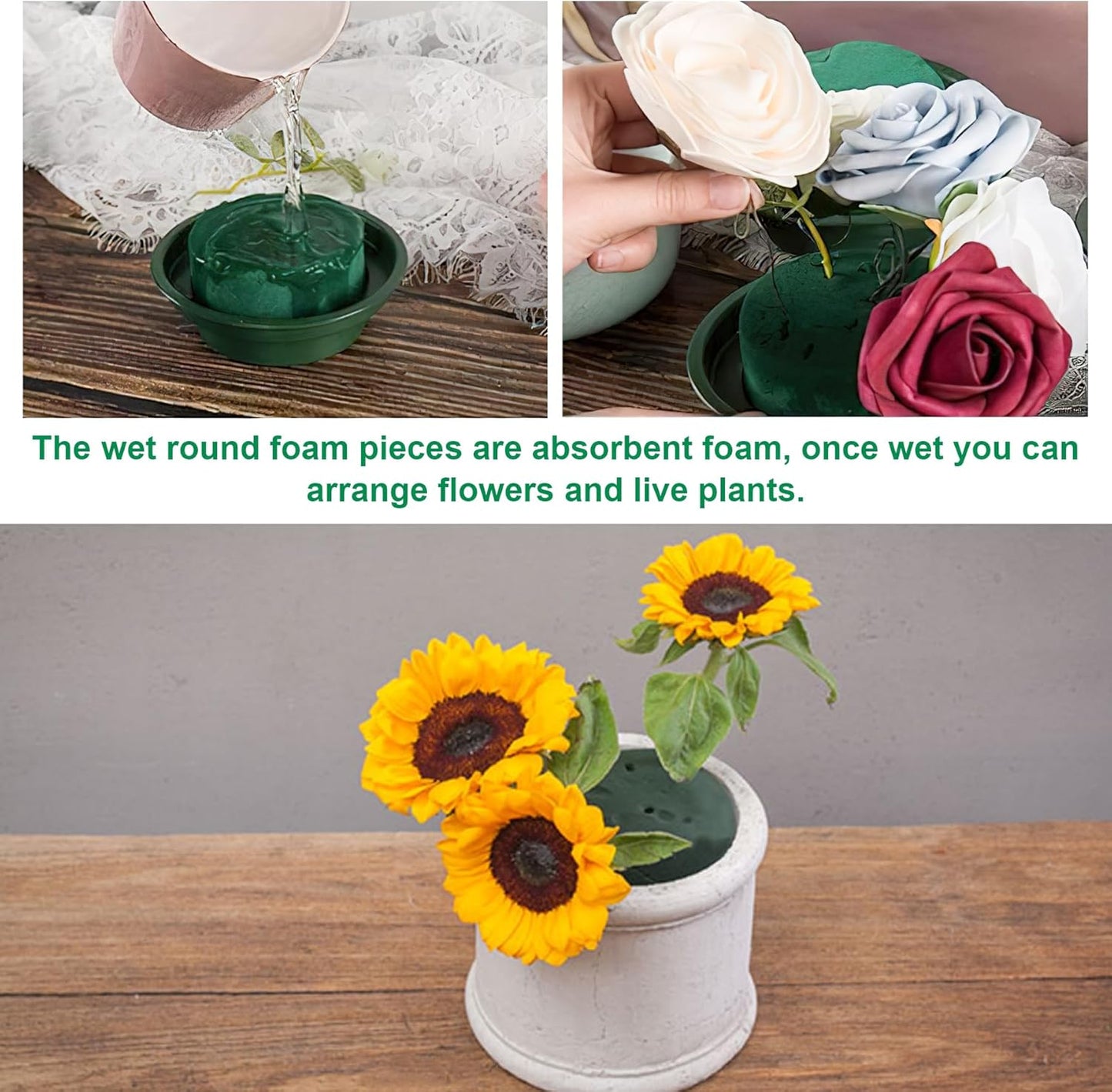 12Pcs Round Floral Foam Blocks, Wet and Dry Foam Bricks for Fresh and Artificial Flowers, Perfect for Wedding Decor, DIY Crafts, and Party Decorations