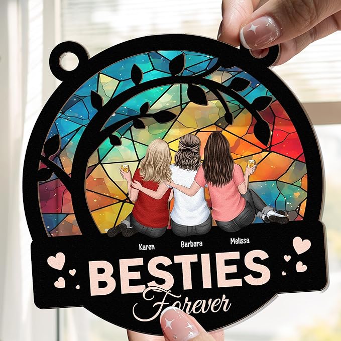 Macorner Personalized Window Hanging Suncatcher Ornament - Friendship Gift for Women, Birthday Present for Best Friend, Besties Forever BFF Gift
