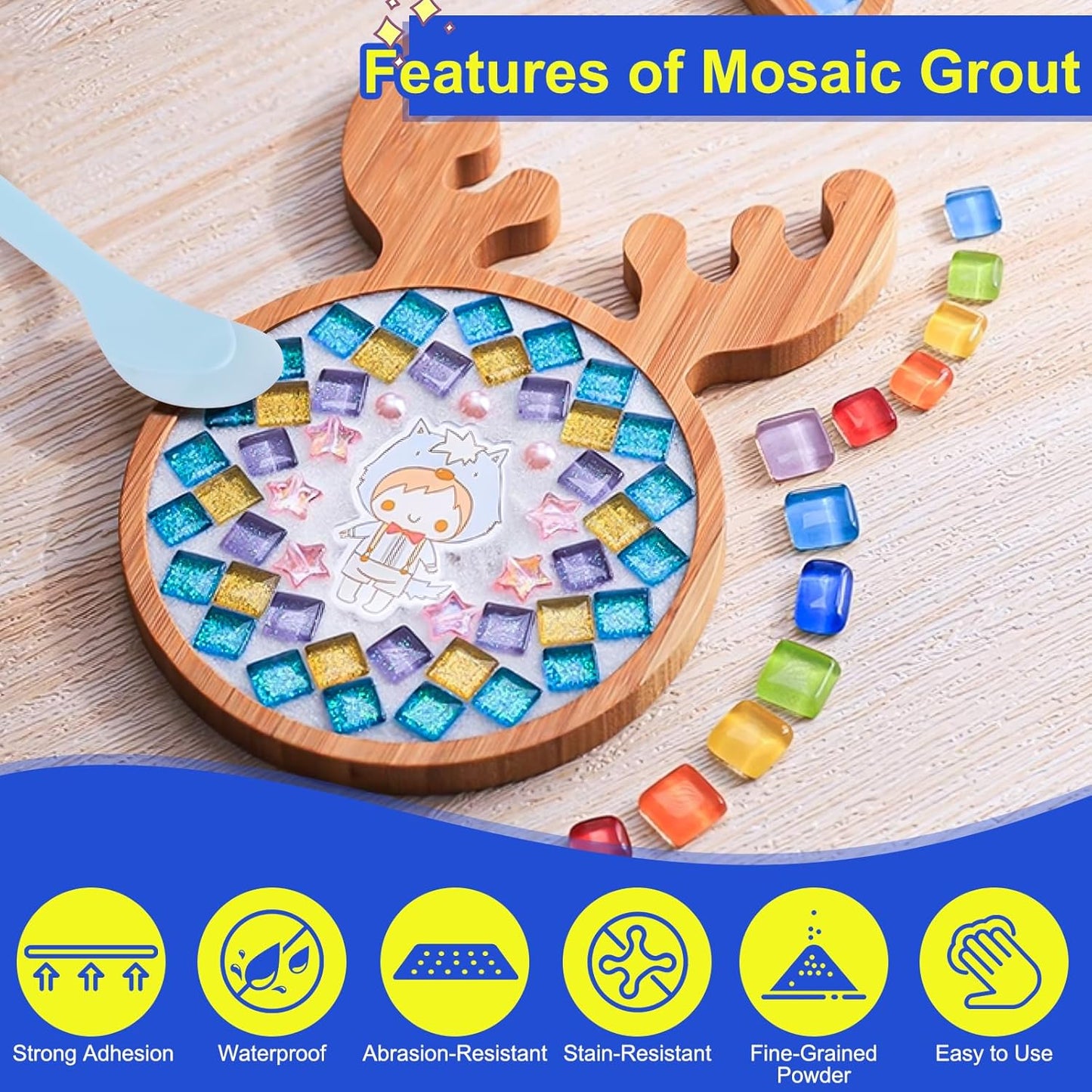 Mosaic Tile Grout, Mosaic Crystal Grout for Crafts, Essential for Handmade Grouting, DIY Projects Accessories Transparent Crystal Sanded, Mosaics Crystal Sealant for All Tiles (Translucent, 7oz)