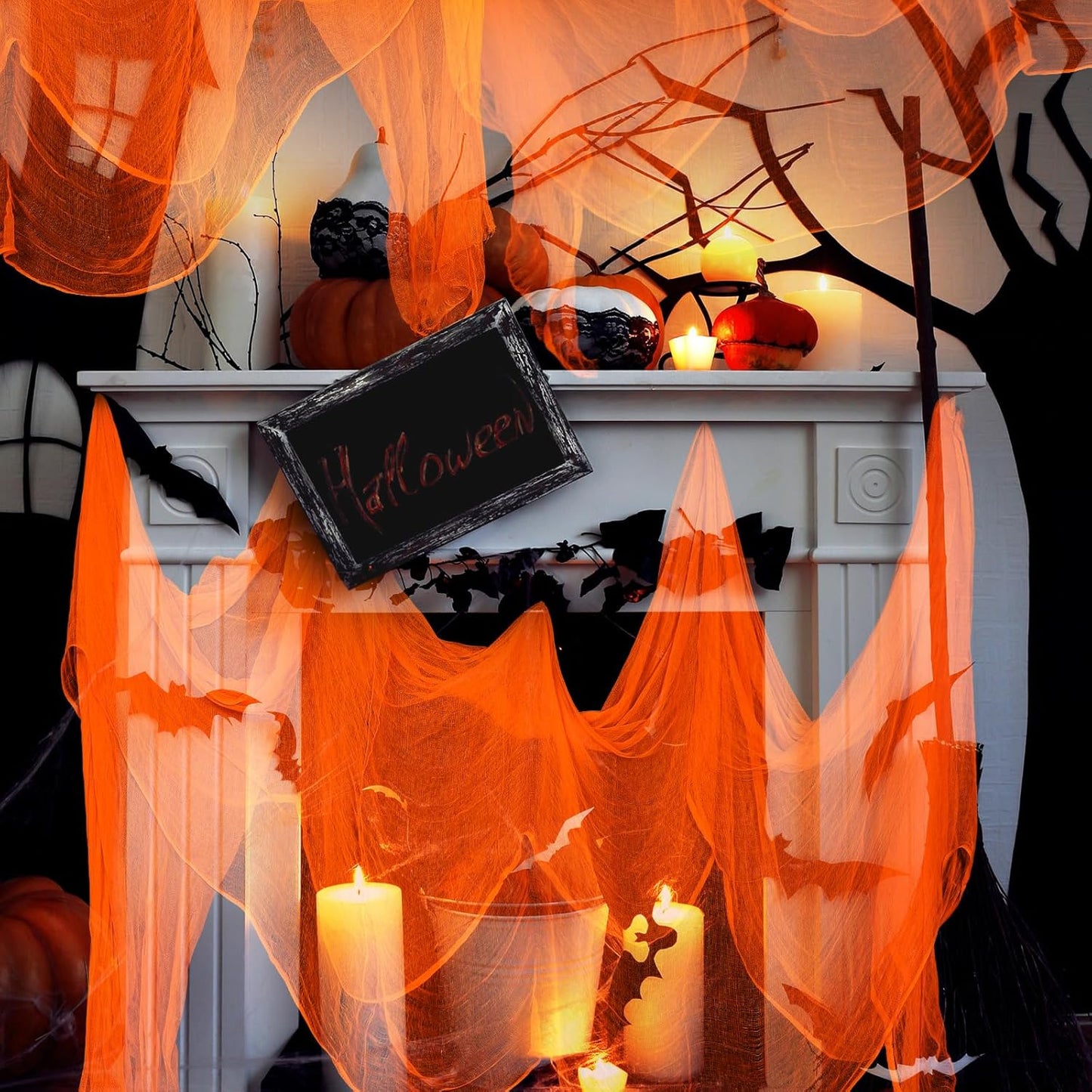 Boao Halloween Cheese cloth 84.65 x 590.55 Inch Orange Cheesecloth Roll for Crafts Large Cotton Muslin Gauze Fabric for Halloween Outdoor & Indoor Spooky Decoration