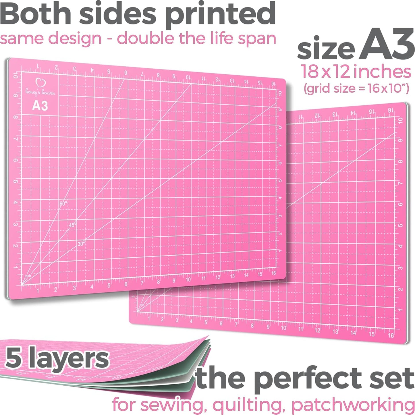 Rotary Cutter Set pink - Quilting Kit incl. 45mm Fabric Cutter, 5 Replacement Blades, A3 Cutting Mat, Acrylic Ruler and Craft Clips - Ideal for Crafting, Sewing, Patchworking, Crochet & Knitting y