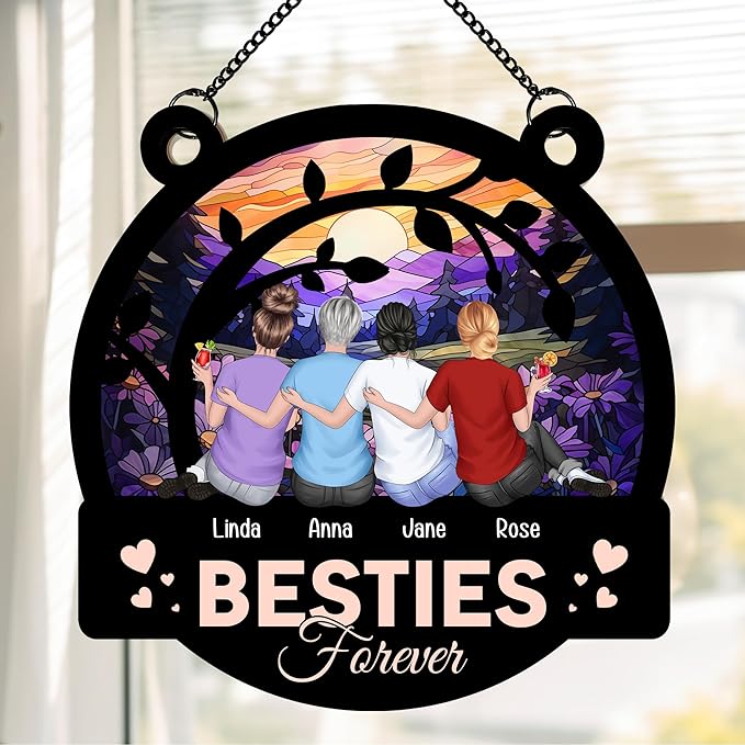 Macorner Personalized Window Hanging Suncatcher Ornament - Friendship Gift for Women, Birthday Present for Best Friend, Besties Forever BFF Gift