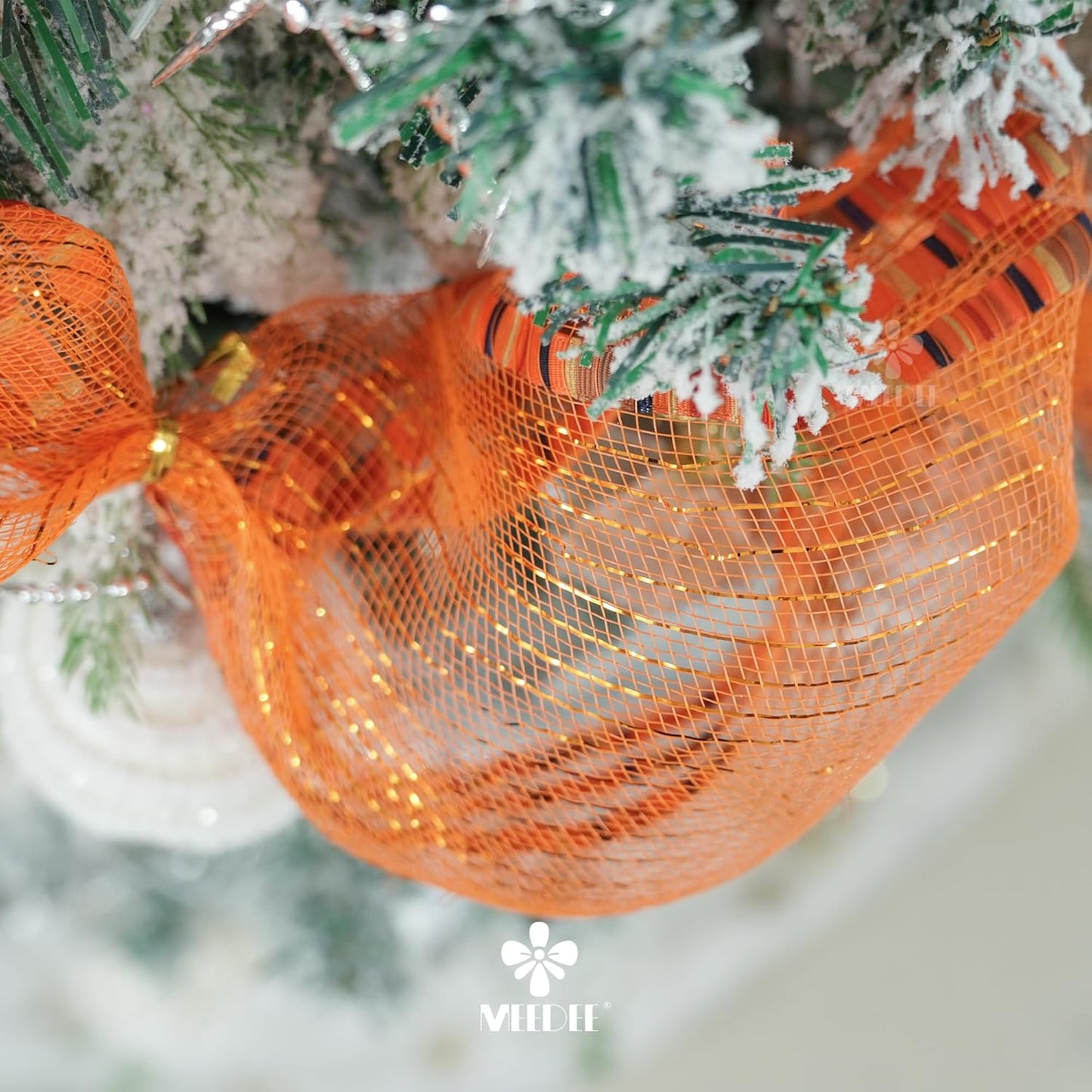 MEEDEE Orange Mesh 10 Inch Ruffle Patterned Metallic Mesh Ribbon Fall Colors, Ideal for Wreaths, Garland, Christmas Tree, Gift Wrapping, Bows Making (30 Feet)