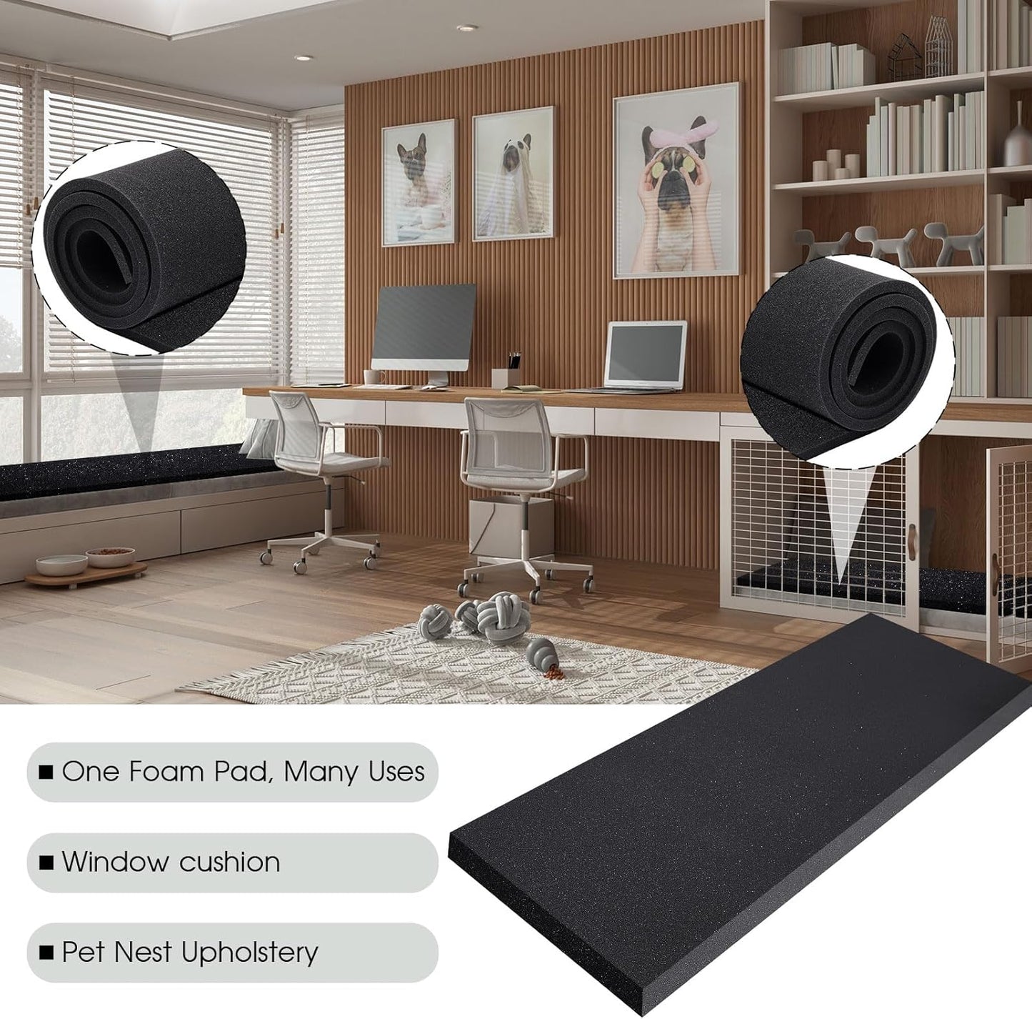 Amylove Polyurethane Foam 24" x 72" High Density Cushion Upholstery Foam Sheet for Seat Replacement DIY Projects Chairs Headboards Sofas Home(3" x 24" x 72",Black)