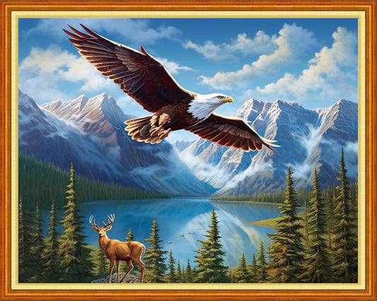 Stamped Cross Stitch Kits - Beach Night Landscape Counted Cross Stitch Kits for Beginners Adults Needlepoint Cross-Stitch Patterns-Eagle Mountains and Rivers 16x20 inchs