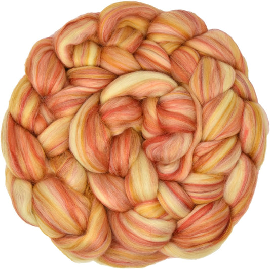 Merino Silk Luxe Tonal Designer Blend. Superfine Merino, Mulberry Silk, Tussah Silk. Top Roving for Spinning or Felting. Golden Flame 1oz