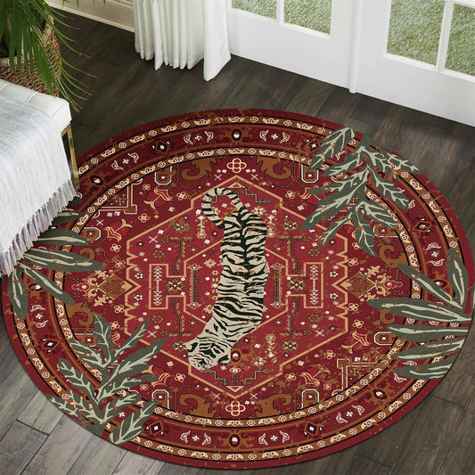 Tribal Rugs Summer Tropical 4ft Round Area Rugs Wine Red Traditional Boho Vintage Oriental Rug for Bedroom Kitchen Dining Living Room Indoor Entryway Washable Hippie Circle Carpet
