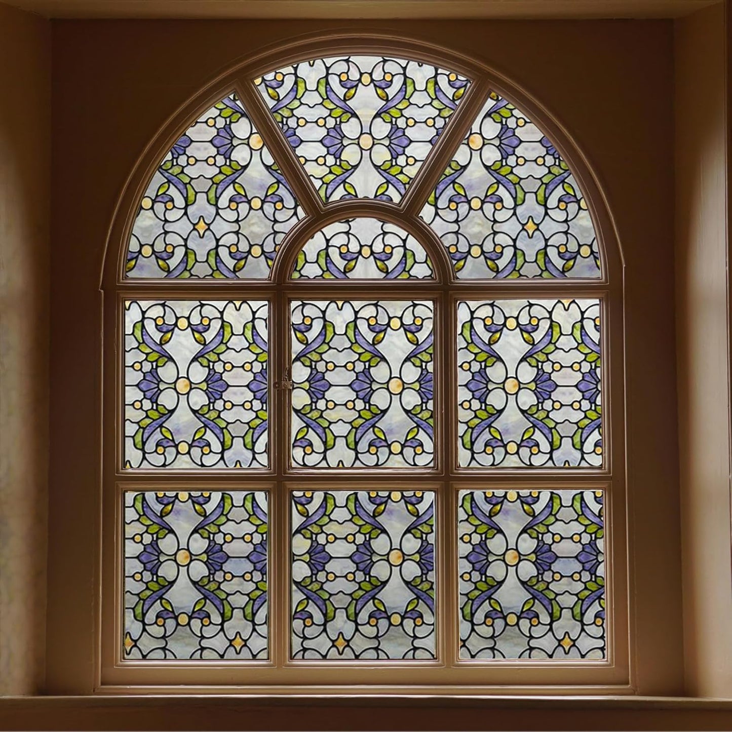 3D Stained Glass Window Film, Decorative Window Privacy Film for Bathroom,Front Door,Home, Sun Blocking Heat Control,Static Cling, Genes 23.6inch x 35.4inch
