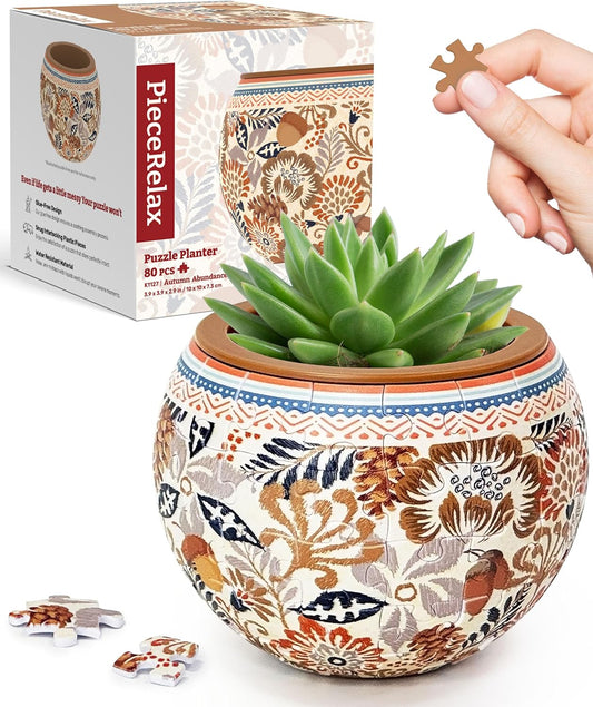 PieceRelax 3D Puzzle Planter 80 Pieces - Autumn Abundance, Home Decor Flower Pots for Indoor Cactus, Succulents Pots [K1127]
