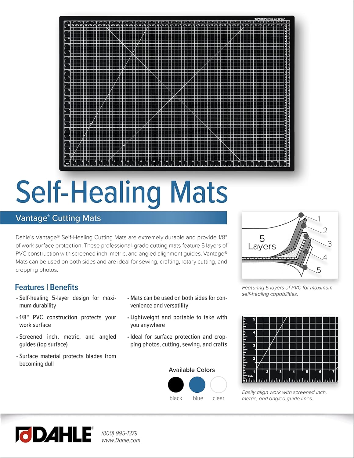 Dahle Vantage 10674 Premium Self-Healing Cutting Mat, 36"x48", 1/2" Grid, 5 Layers for Max Healing, Perfect for Crafts & Sewing, Black