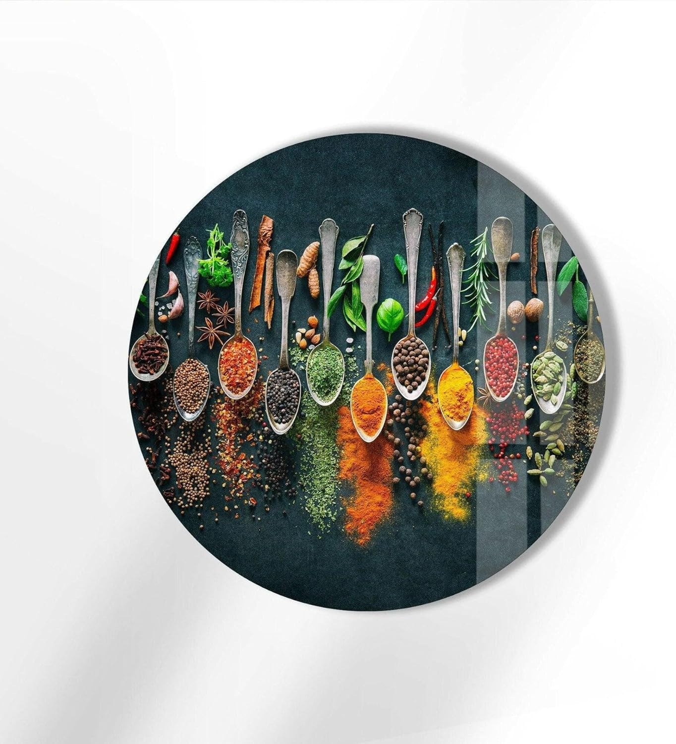 My Photostation.com 10''(25cm) Diameter Colorful Herbs Round Glass Wall Art Tempered Glass Printing Wall Decor Large Wall Art Wall Hangings