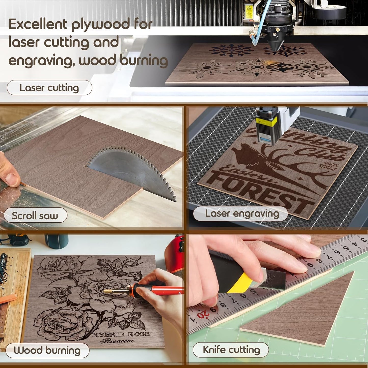 12 Pack 12x12x1/8 Inch Walnut Basswood Sheets, MAPRIAL Smooth 3mm Plywood for Laser Cutting, Unfinished Wood Board for Engraving, Wood Burning, Crafts, Ornaments, Models, Cutter, Engraver, Gifts