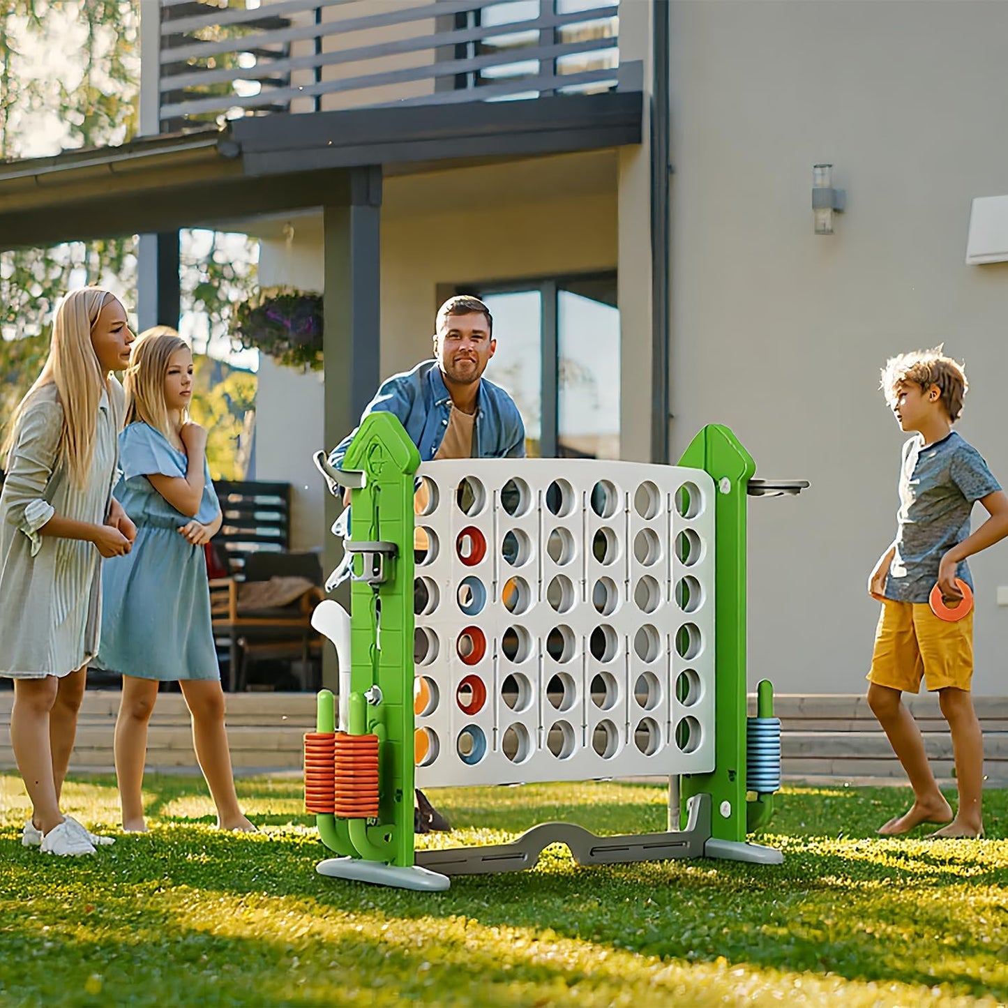 UNICOO Giant 4 in A Row Game with Carry Bag, Basketball Hoop, Ring Toss Game, 4-to-Score Game | Large Outdoor Yard Game, Parties & Gatherings Games