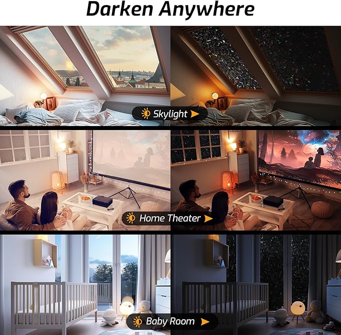 LUTE Black Out Window Film, Sun Light Blocking Window Film for Room Darkening Day Sleep, 100% UV Blocker Stained Glass Blackout Cover, Rainbow Black Out Shades Tint for Home, 35.4" x 118.1"