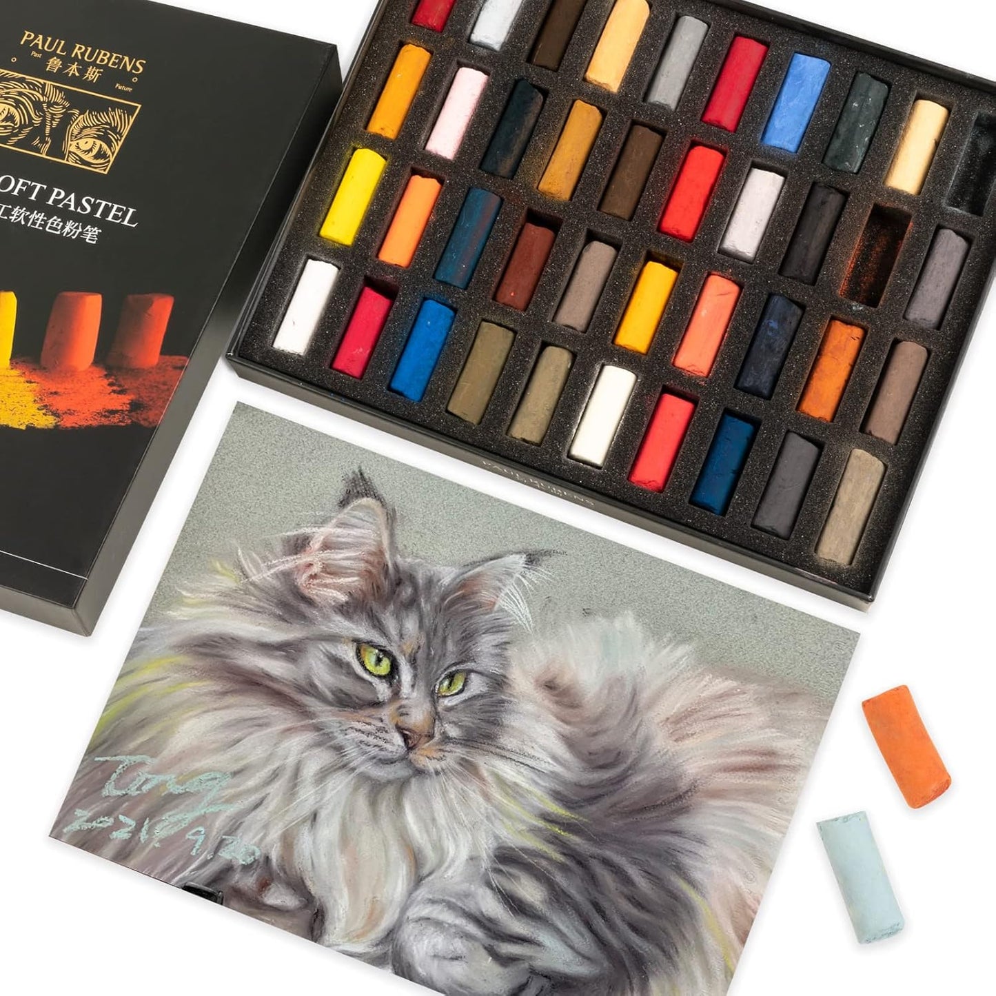 Paul Rubens Professional Soft Pastels, 40 Portrait Colors Chalk Pastels Vibrant Smooth and High Adhesion for Painting, Drawing, Blending, Crafting, Ideal Art Supplies for Artists, Beginners