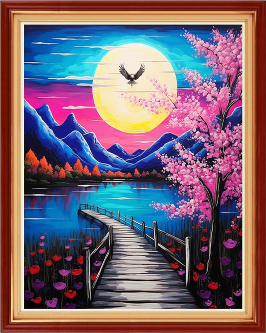Funchey Stamped Cross Stitch Kits, DIY Cross Stitch Pattern for Adults Beginners Needlepoint Kits Embroidery Kit Arts and Crafts 11CT-Moonlight Peach Blossoms 16x20 inch