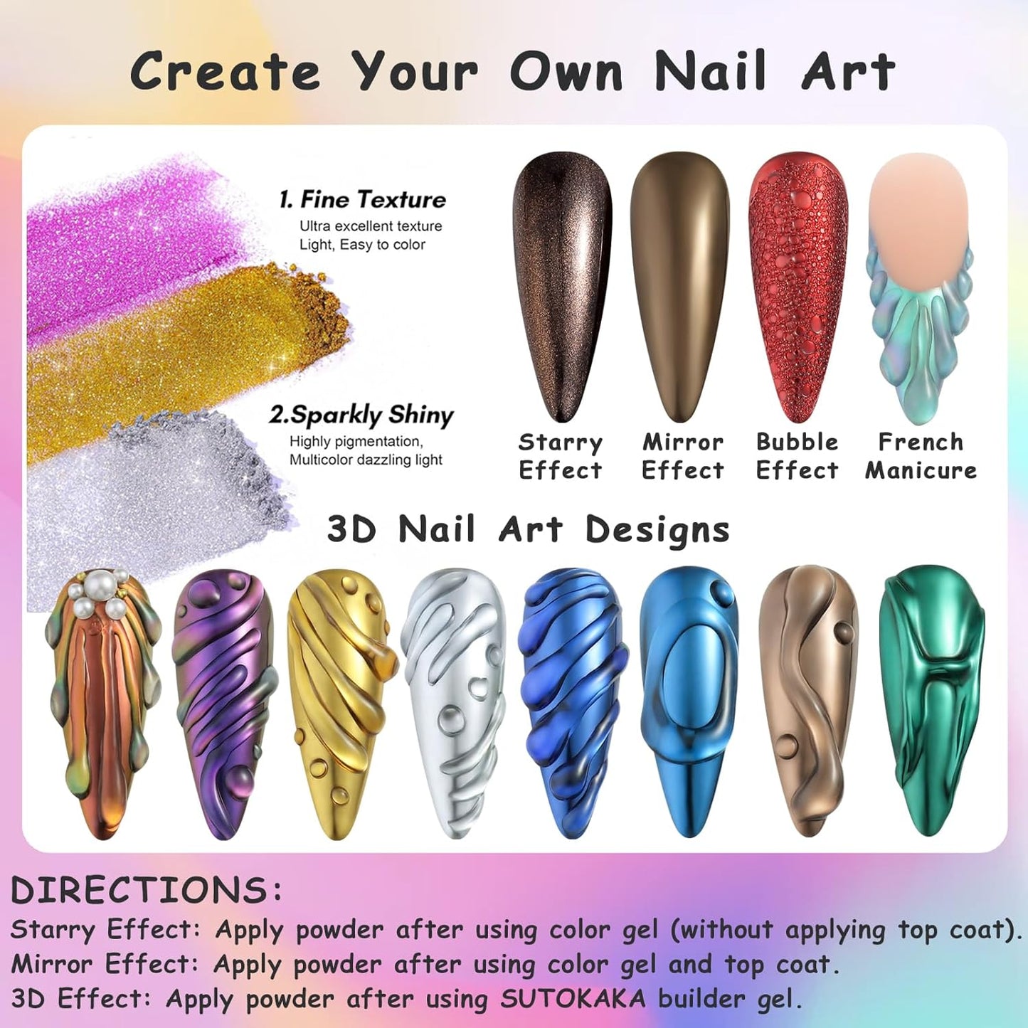 24 Jars Chrome Nail Powder Metallic Mirror Effect Pigment Iridescent Aurora Mermaid Pearl Glitter Dust, Gold Silver Nail Foil Fluorescent Flakes Kit for Resin Craft & Nail Art Decoration