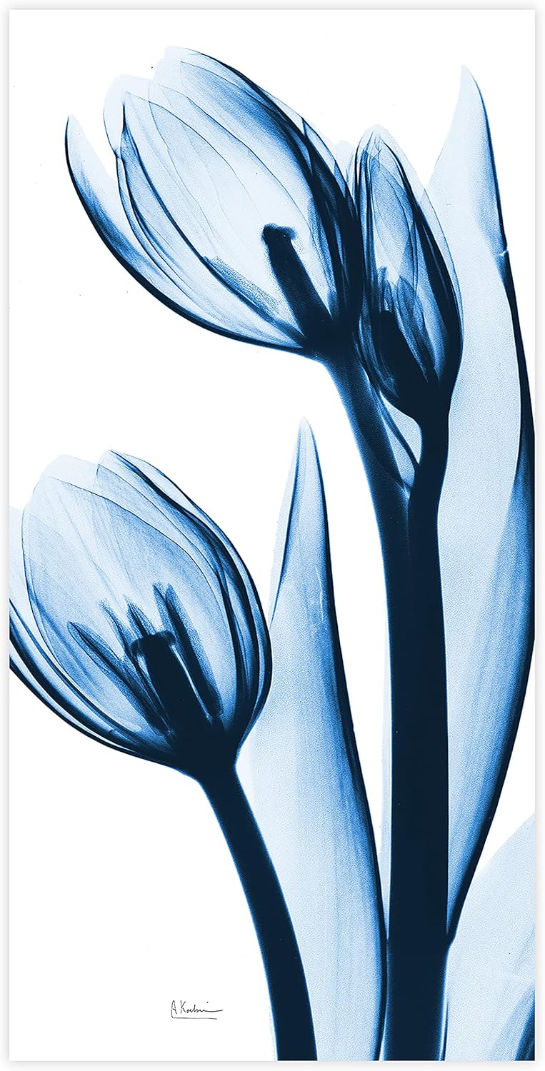 Empire Art Direct Frameless Tempered Glass Wall Art, Decorative Panel, Flower Wall Decor, Ready to Hang, 24" x 48", Two Blue Tulips