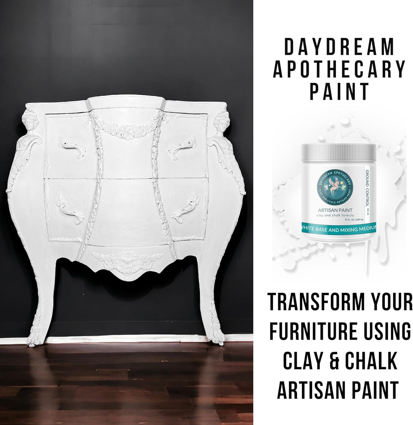 Daydream Apothecary Premium Chalk Style Paint for Furniture, Home Décor, Wood, DIY Interior Projects, Quick Dry, No Prep or Prime Needed, Matte White - 8oz