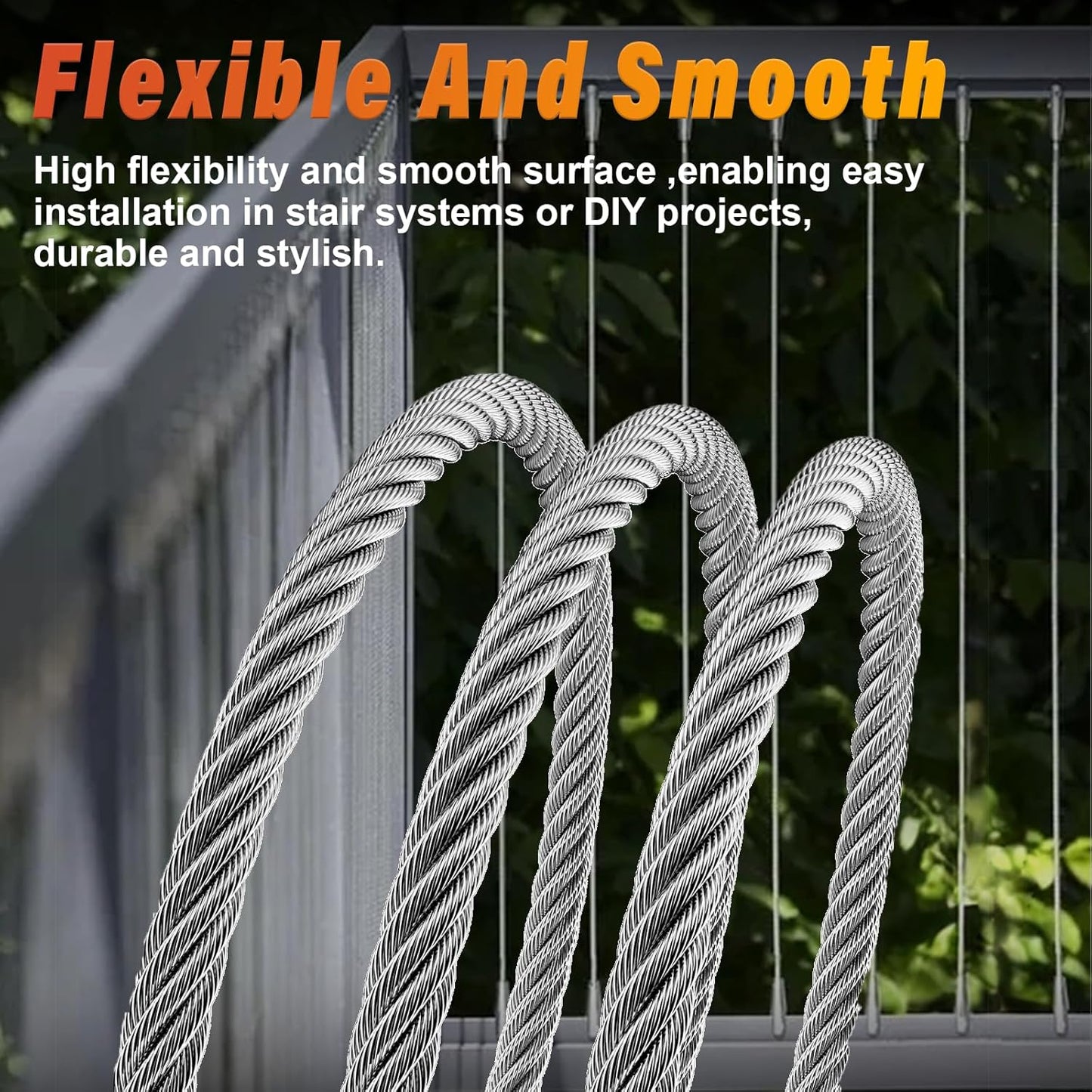Stainless Steel Cable for Railing - 25FT 1/4" T316 Wire Rope with Clamps and Thimbles - 7 x 19 Strands 6700 LBS Breaking Strength for Outdoor Deck Railing Zipline