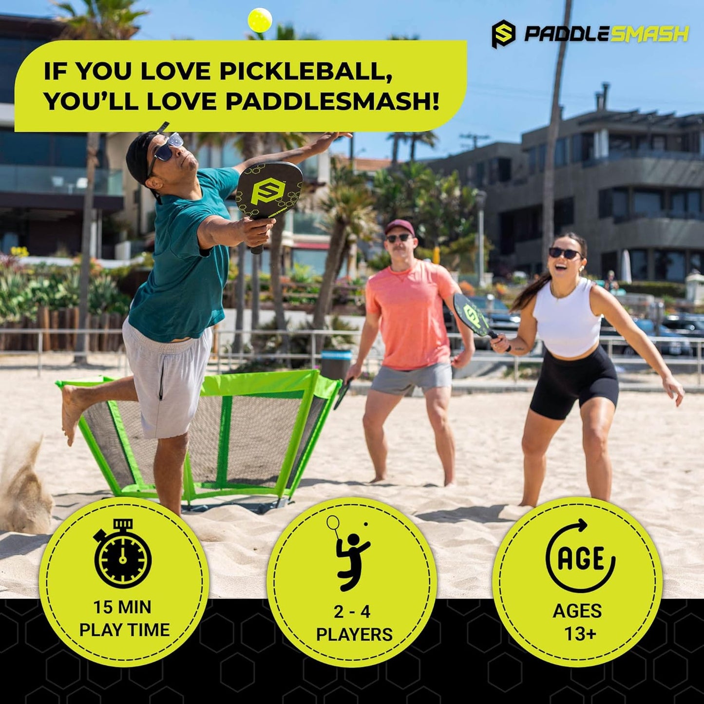 PaddleSmash - Pickleball Yard Game As Seen on Shark Tank - Beach, Backyard, Tailgate & Lawn, Outdoor Activities for Adults and Family - Easy Assembly