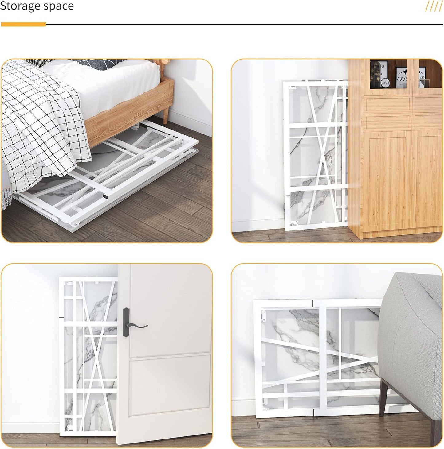 Folding Computer Desk 40 inch Writing Gaming Computer Camping Desk, No Assembly Required Home Office Table, White Marble