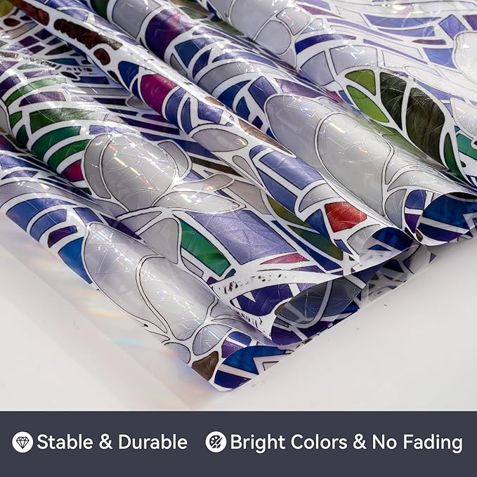 DKTIE Magnolia Pattern Stained Glass Window Film Floral Decorative Window Privacy Film with Rainbow Effect Front Door Bathroom Room Decor (S677, 35.4in X 78.7in)