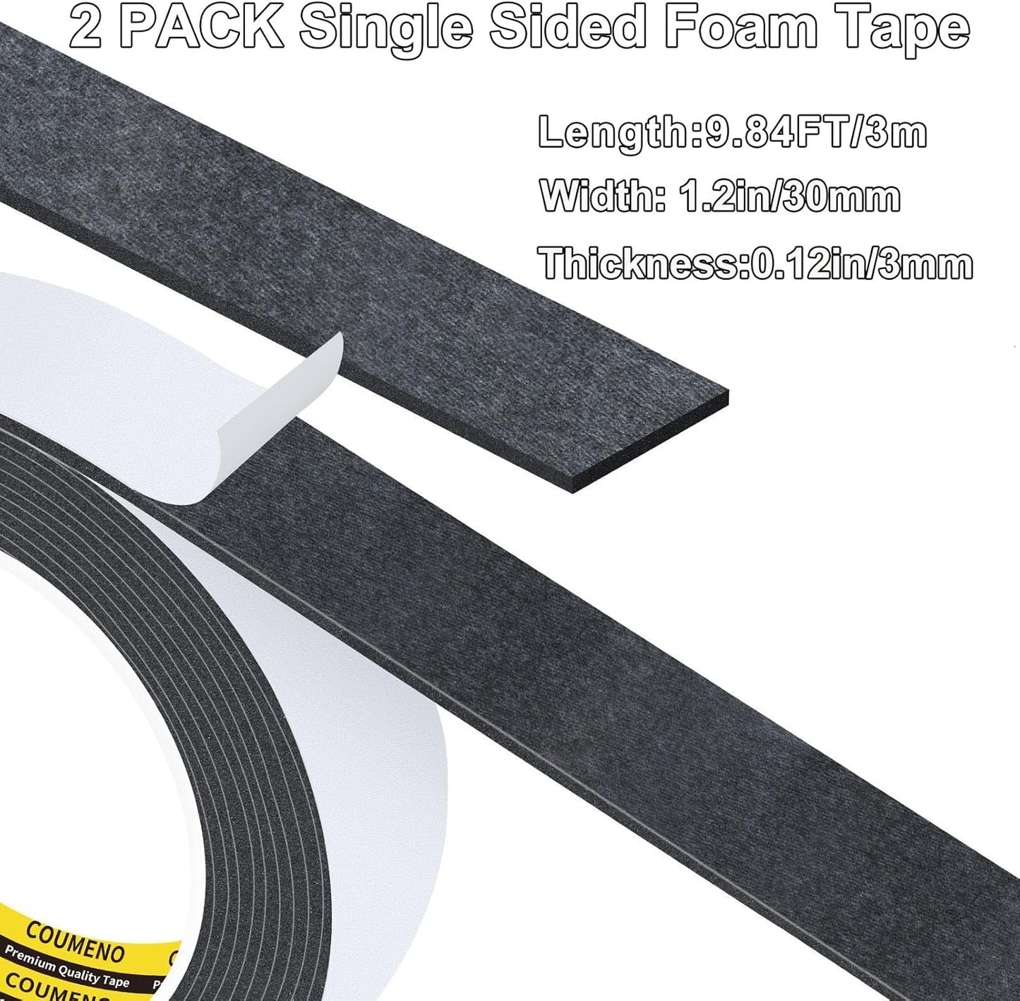 2 Pack EVA Single-Sided Adhesive Black Foam Tape, 1.2inx9.84FT Single-Sided Sealing Strip Foam Pad Sponge Tape Window Weatherproof, Self-Adhesive Insulation Sealing Tape