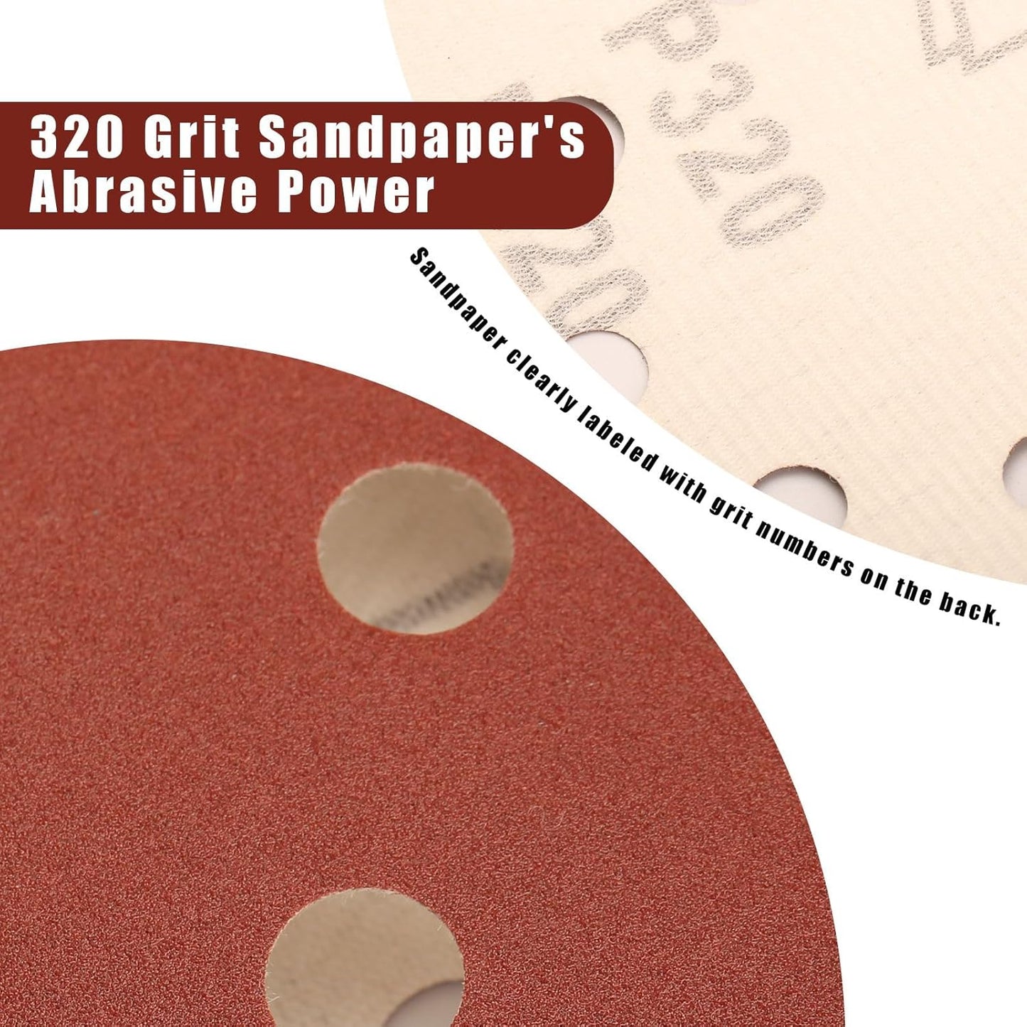 320 Grit 5 Inch Sanding Discs Hook and Loop Sandpaper, 150 PCS 8 Hole Adhesive Fine Sand Paper for Random Orbital Sander