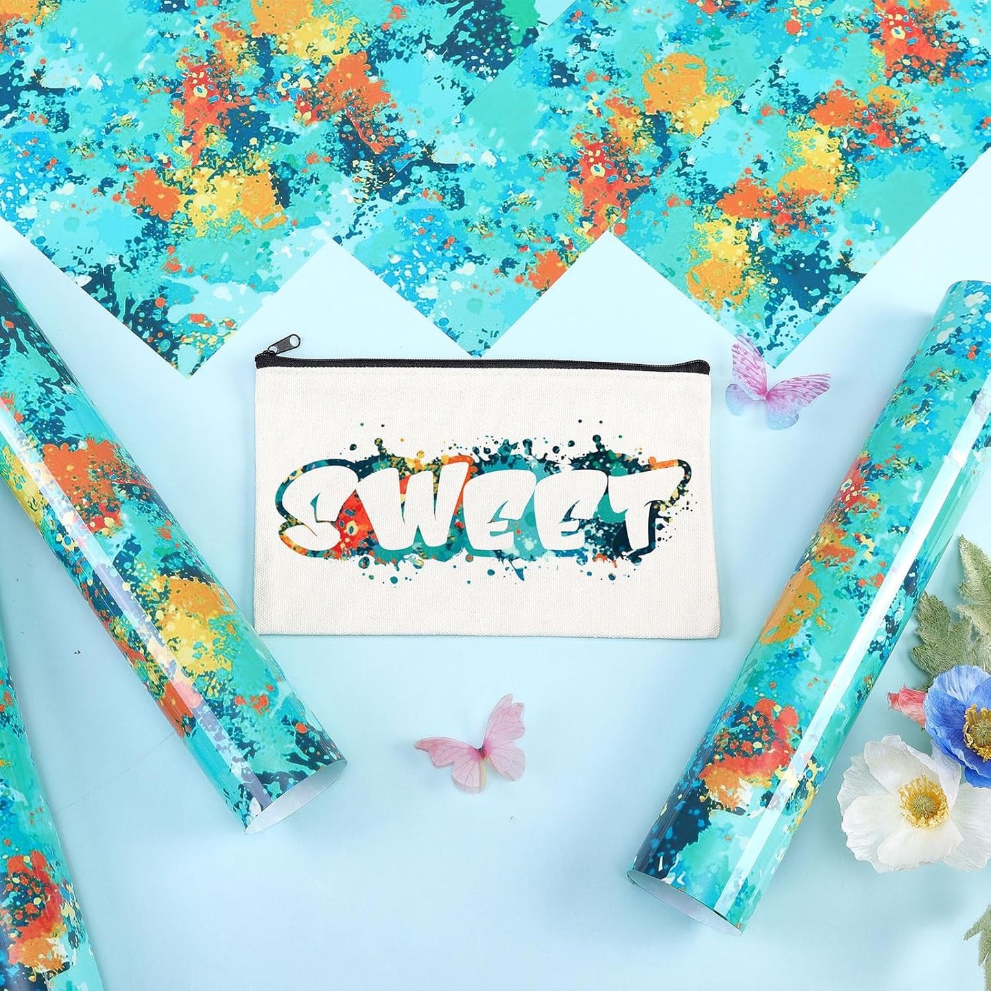 Tintnut Blue Splatter Heat Transfer Vinyl - 6 Sheets 10"x12" Watercolor HTV Patterned HTV Iron On Vinyl for T-Shirts Hats Clothes, Compatible with Cricut & Silhouette Cameo