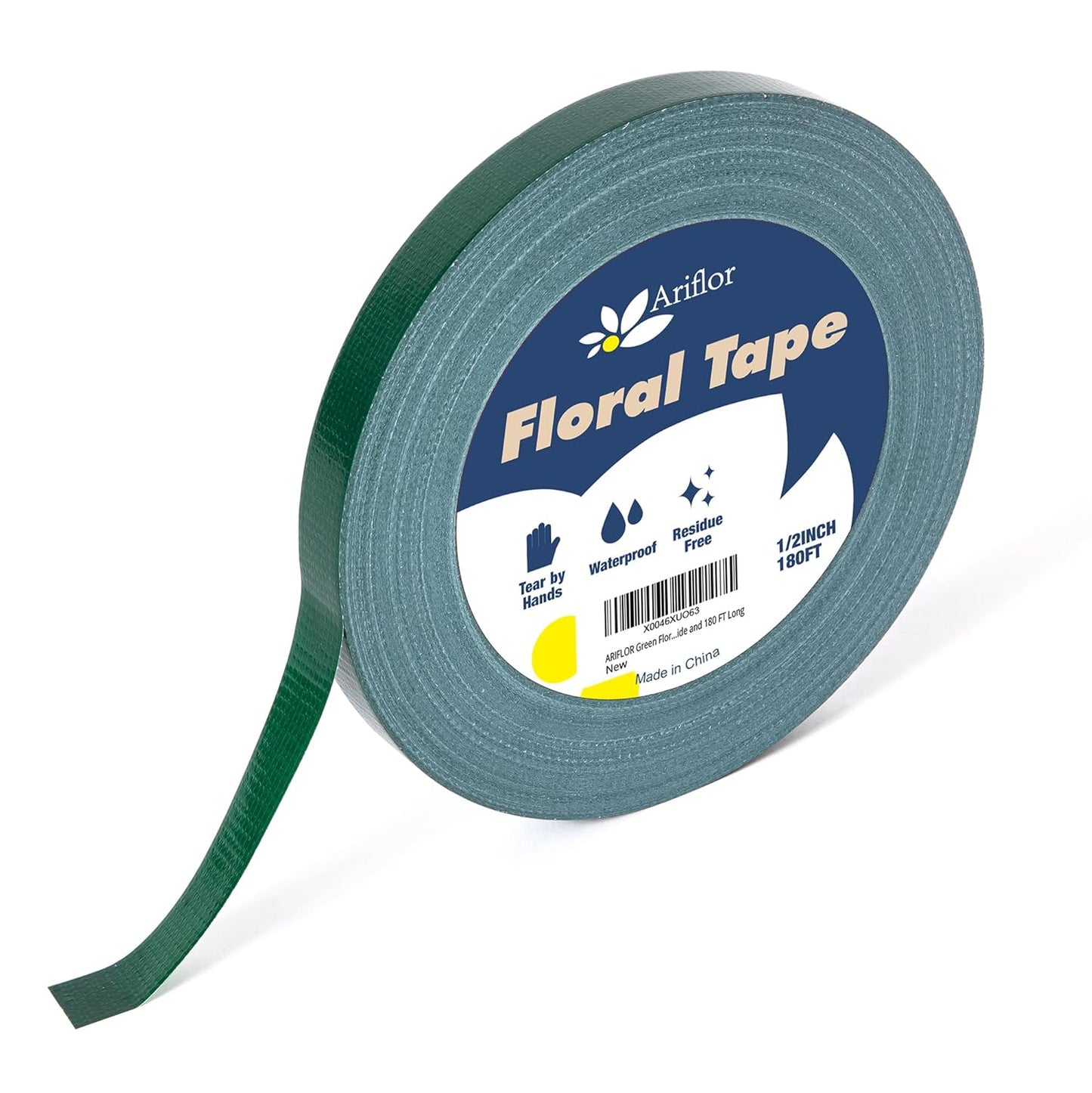 Green Floral Tape - Flower Wrap Adhesive Tape Bouquet Stem Wrapping and Floral Crafts, Wedding Bouquet Tape - 1/2 inch Wide and 180 FT Long