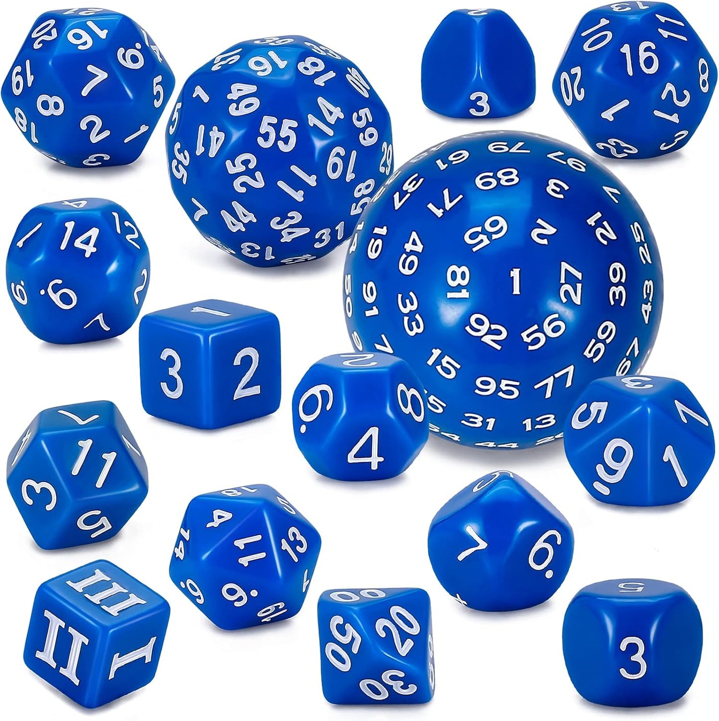 CiaraQ DND Polyhedral Dice Set (15pcs) D4-D100 Game Dice with Dice Bag for Dungeons and Dragons Role Playing Table Games (Blue & White)