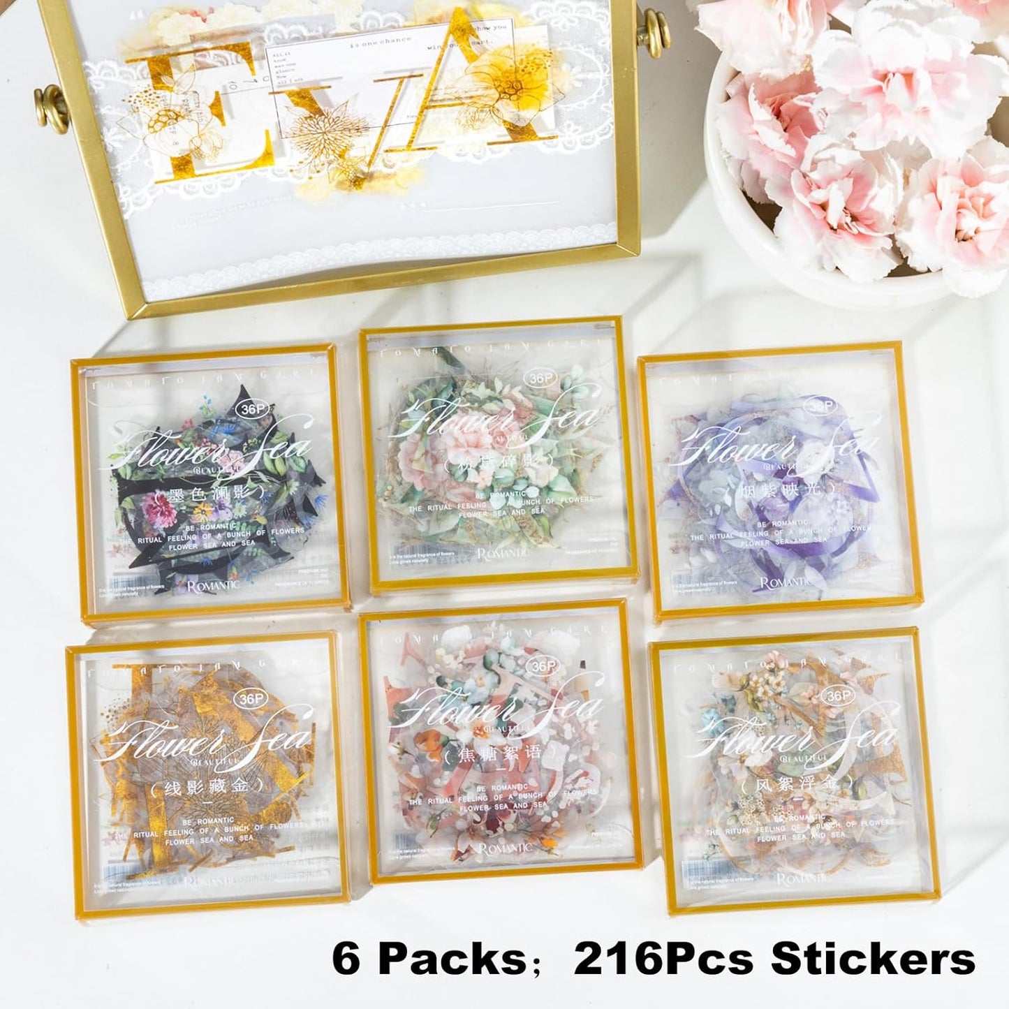 216PCS Floral Alphabet & Number Stickers Set, Waterproof Letter PET Stickers for Scrapbooking, Journaling, DIY Crafts, Card Making